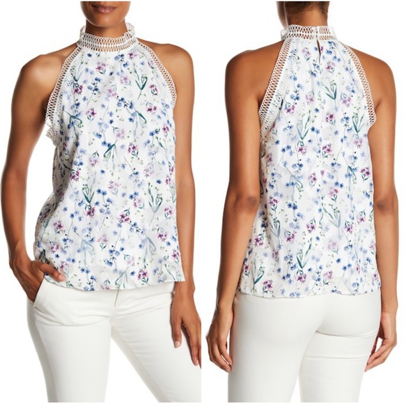 Tahari Tops - T Tahari Donna Lace Trimming Floral Blouse M